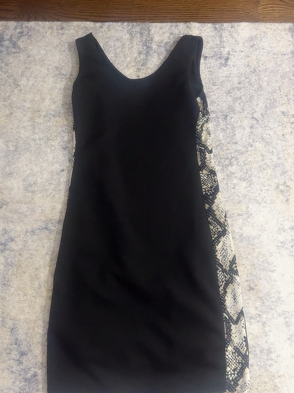 Black Girls' Casual Tank Dress with Snake-Print Side Panel